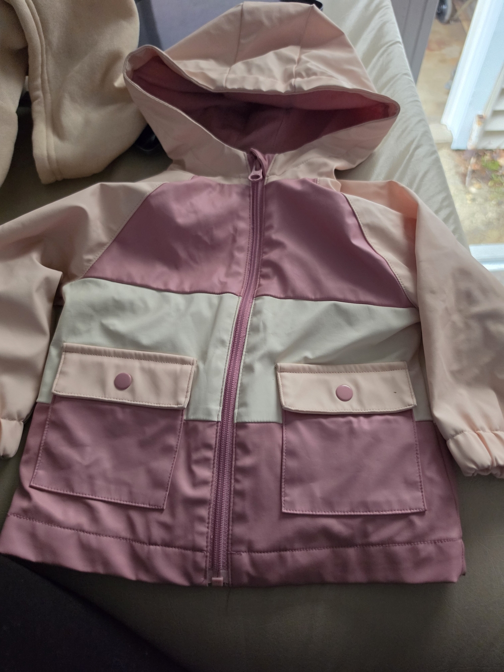 wonder nation Pink and Cream Colorblock Hooded Raincoat